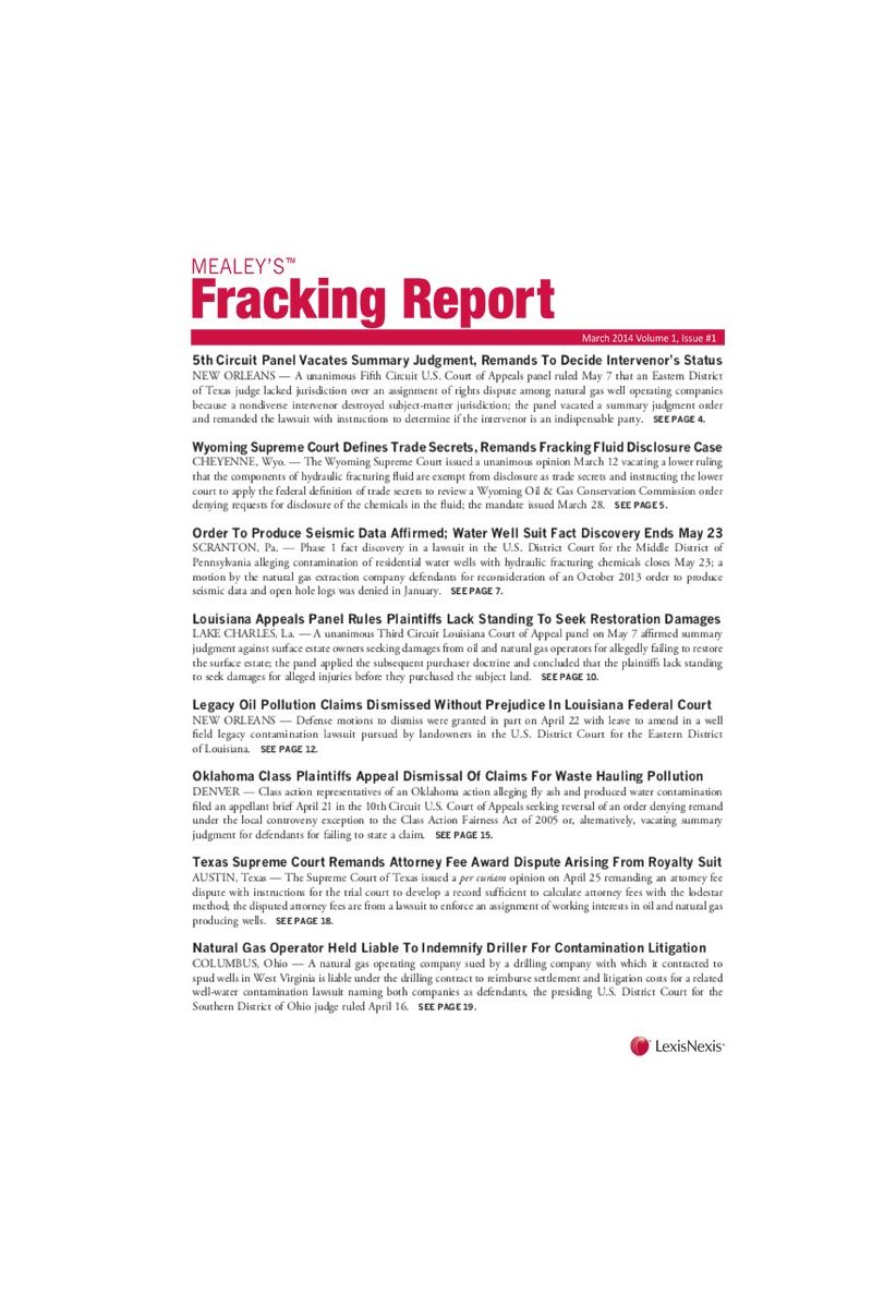 Mealey's Fracking Report