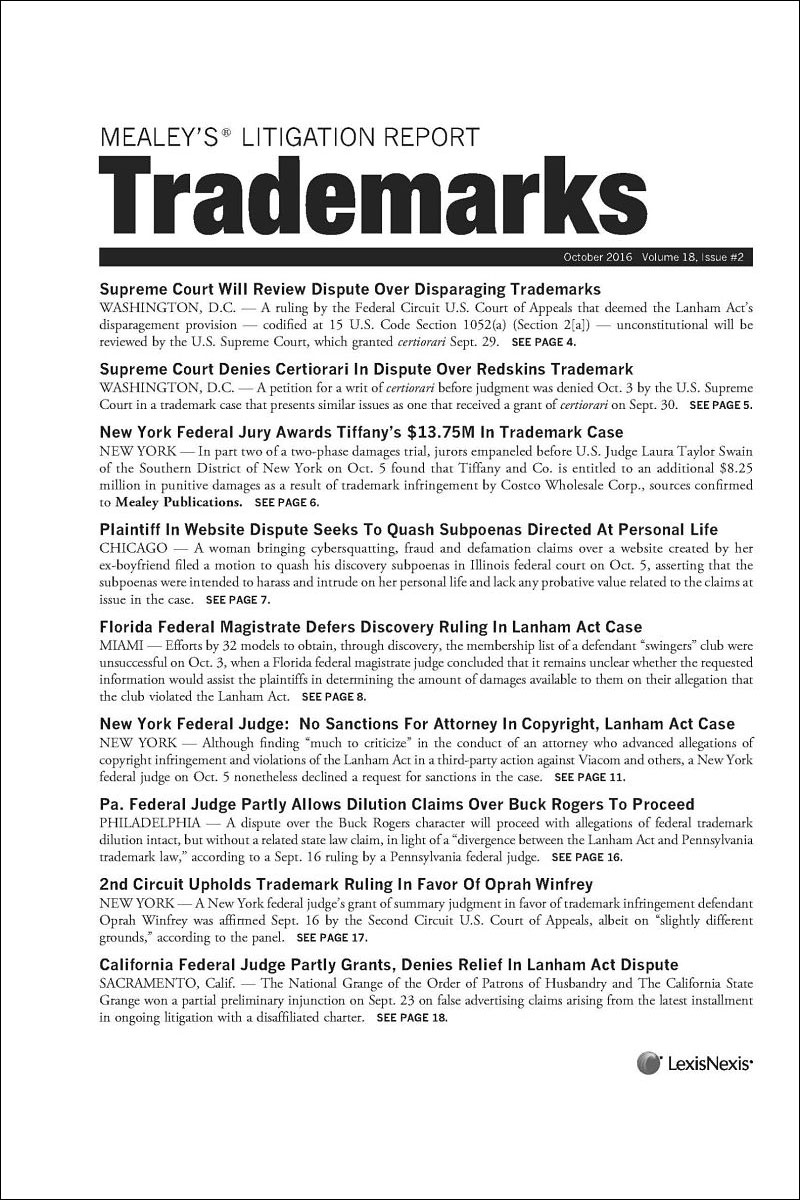 Mealey's Litigation Report: Trademarks
