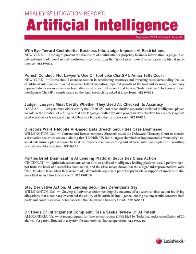 Mealey's Litigation Report: Artificial Intelligence