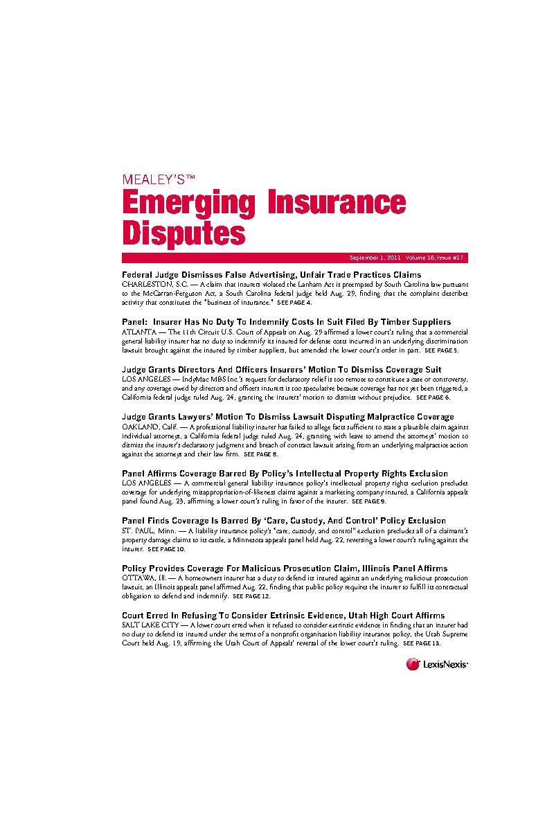 Mealey's Emerging Insurance Disputes