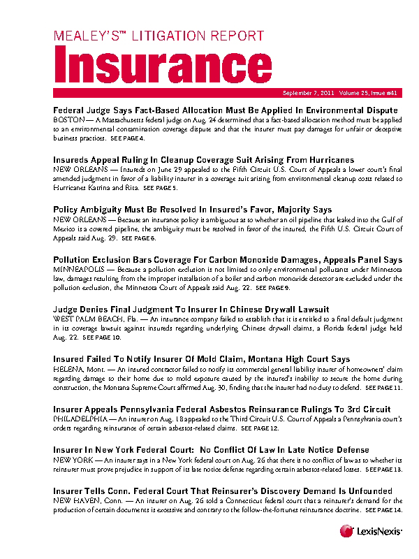 Mealey's Litigation Report: Insurance