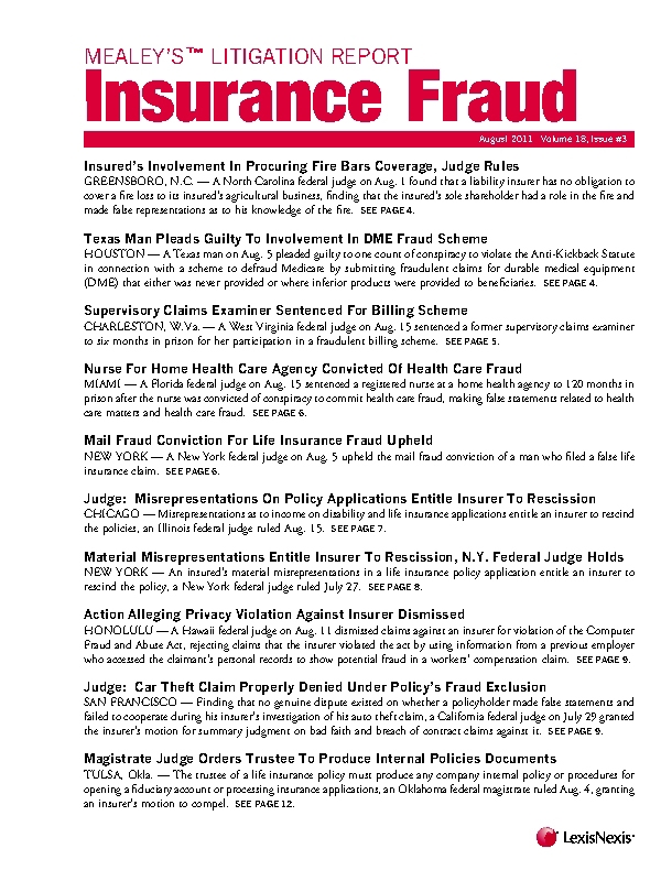 Mealey's Litigation Report: Insurance Fraud