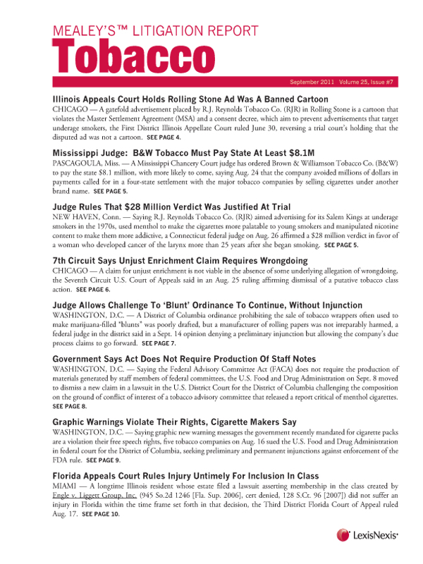 Mealey's Litigation Report: Tobacco