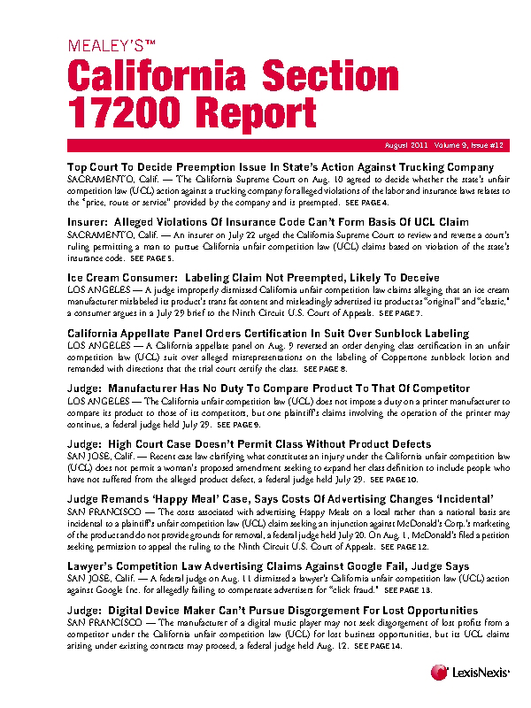 Mealey's California Section 17200 Report