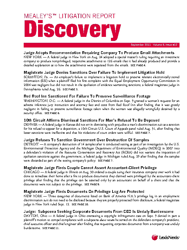 Mealey's Litigation Report: Discovery