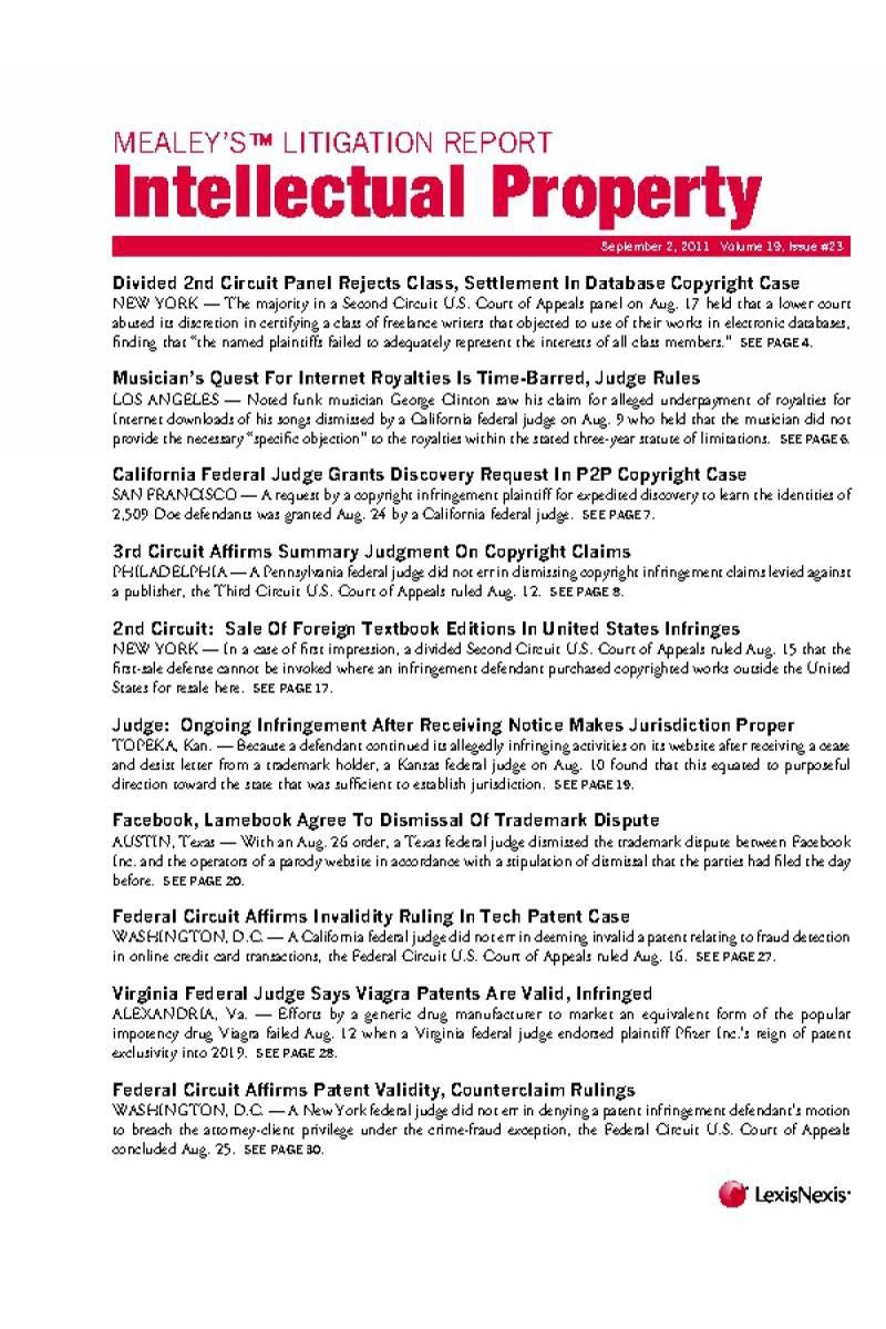 Mealey's Litigation Report: Intellectual Property