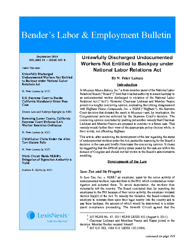 Bender's Labor and Employment Bulletin