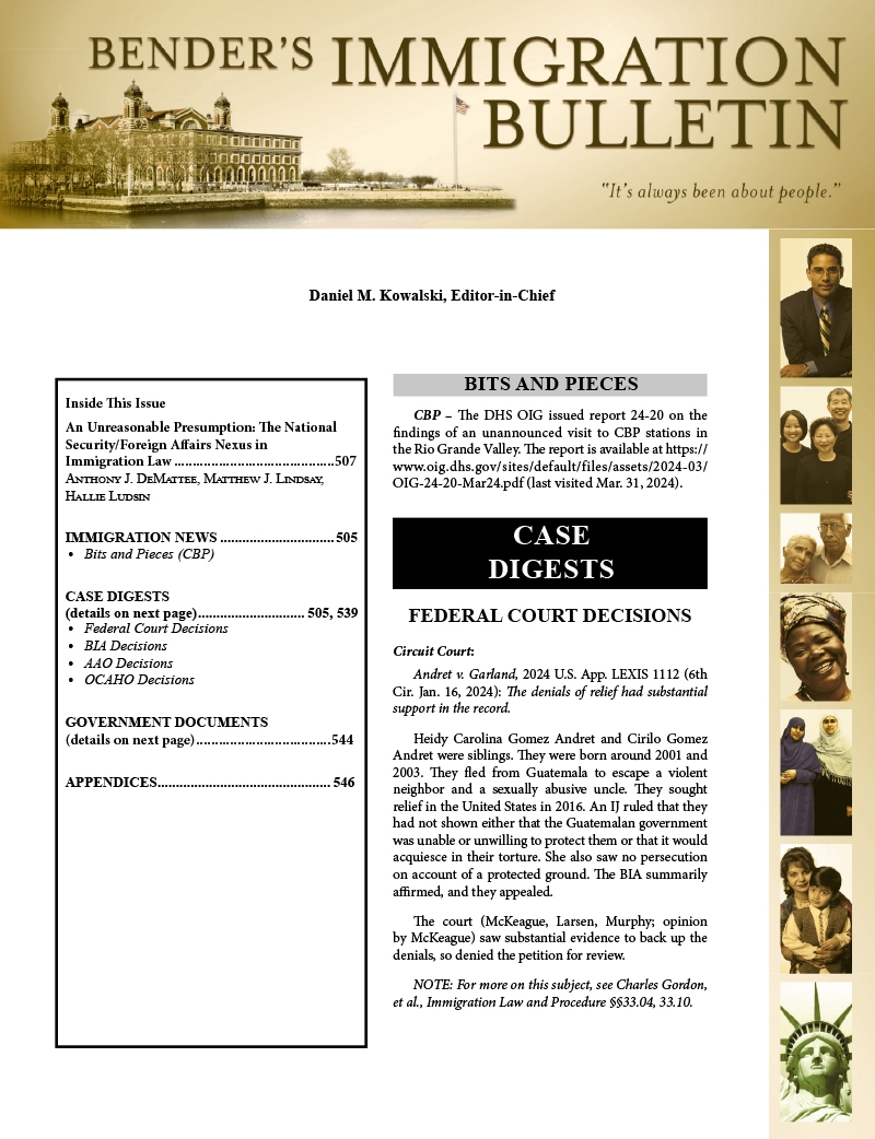 Bender's Immigration Bulletin