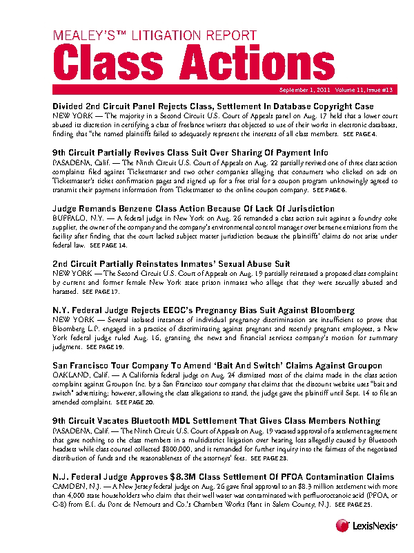 Mealey's Litigation Report: Class Actions