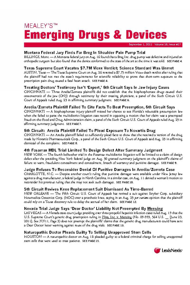 Mealey's Emerging Drugs & Devices