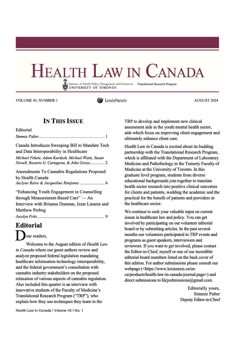 Health Law in Canada - Newsletter + PDF (Volume 46)