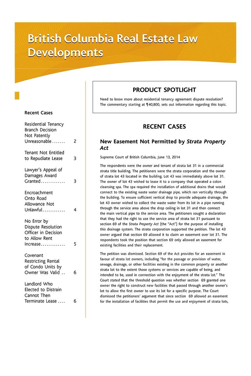 British Columbia Real Estate Law Developments
