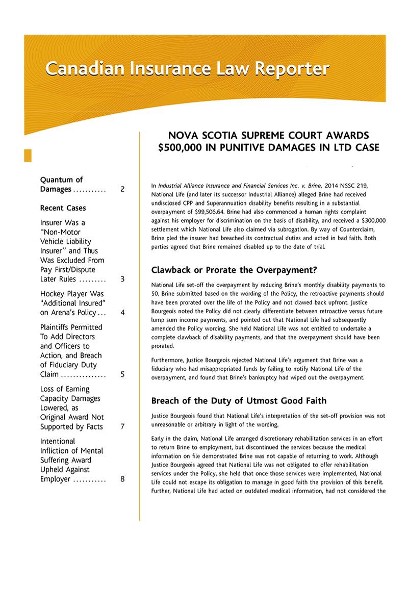 Canadian Insurance Law Reporter – Newsletter