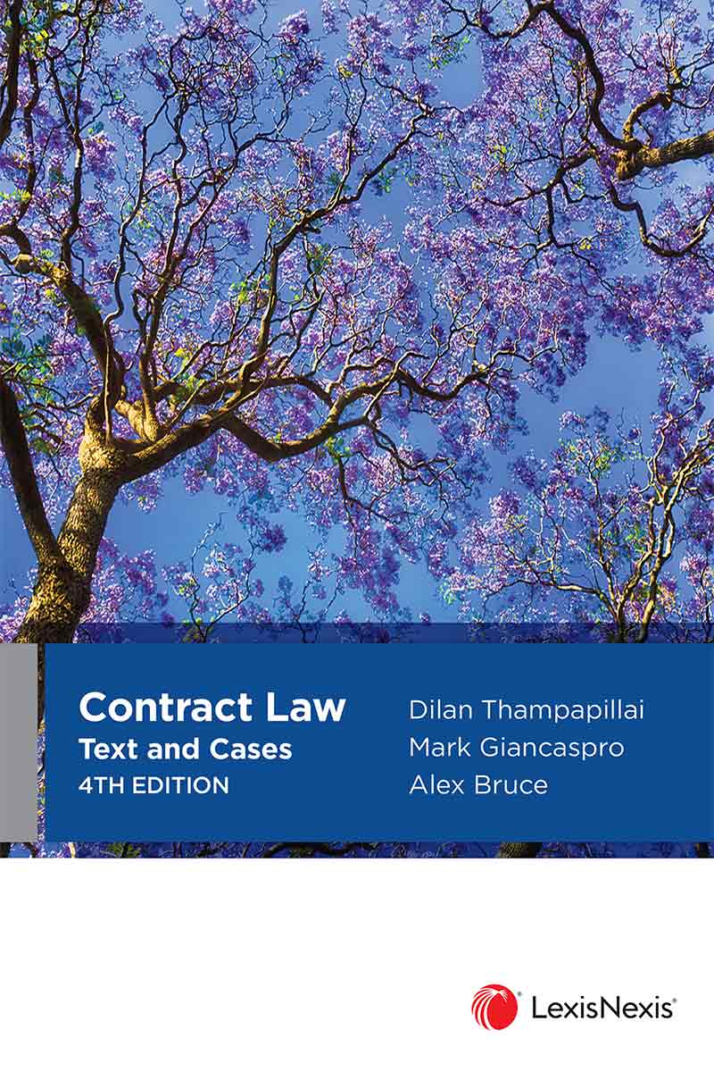 Book cover of “Contract Law: Text and Cases”, 4th ed. by Thampapillai, Giancaspro, and Bruce, an Australian contract law textbook from LexisNexis.
