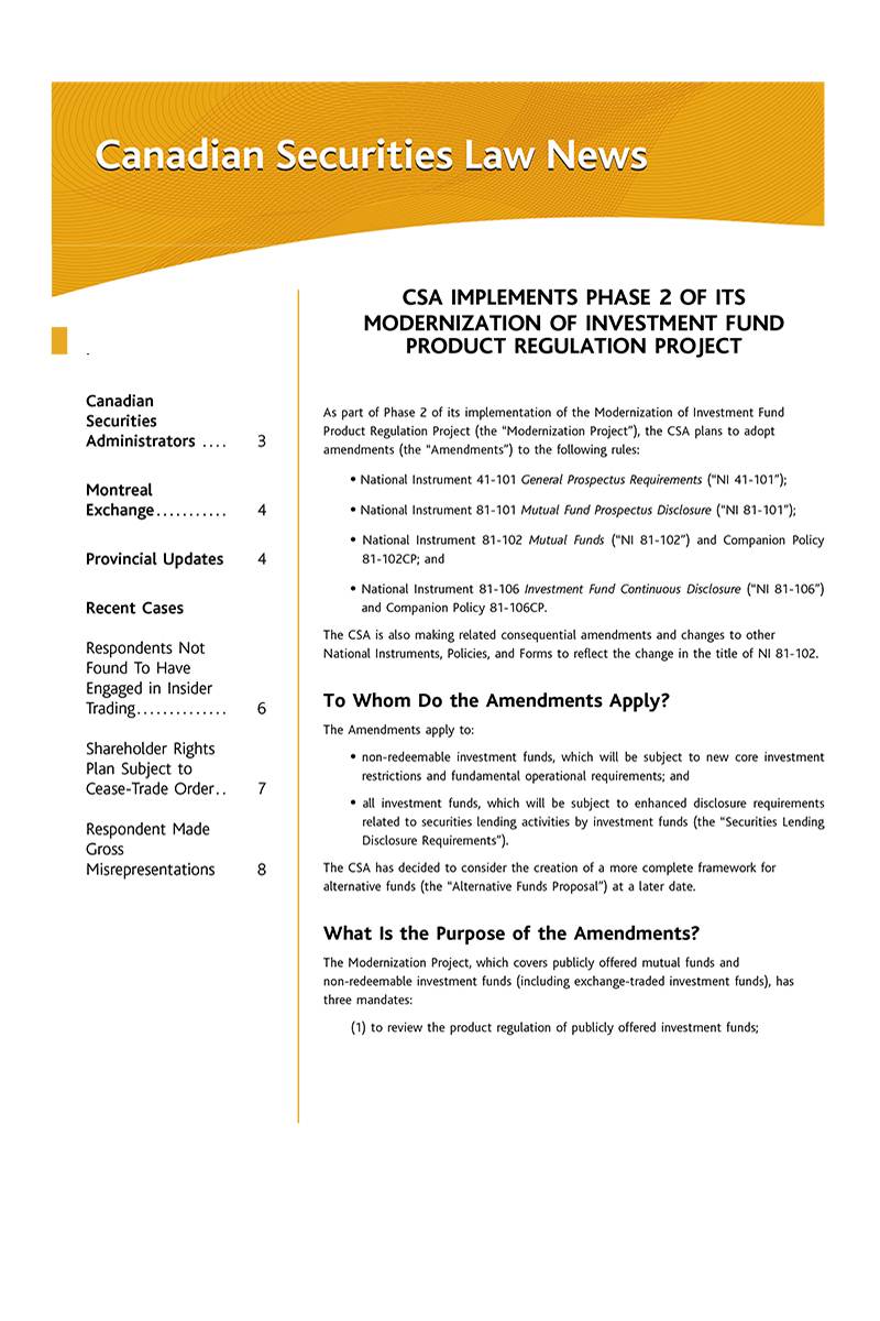Canadian Securities Law News
