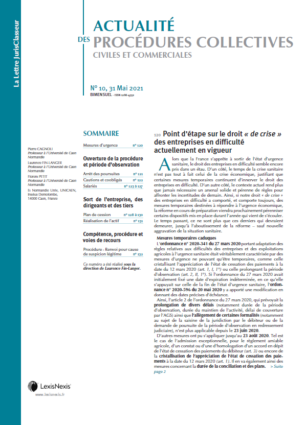 Actualité des Procédures Collectives civiles et commerciales