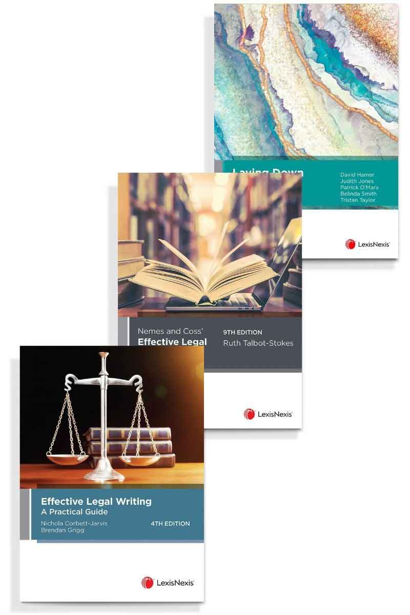 LexisNexis Laying Down the Law, Effective Legal Research, and Effective Legal Writing textbook bundle.